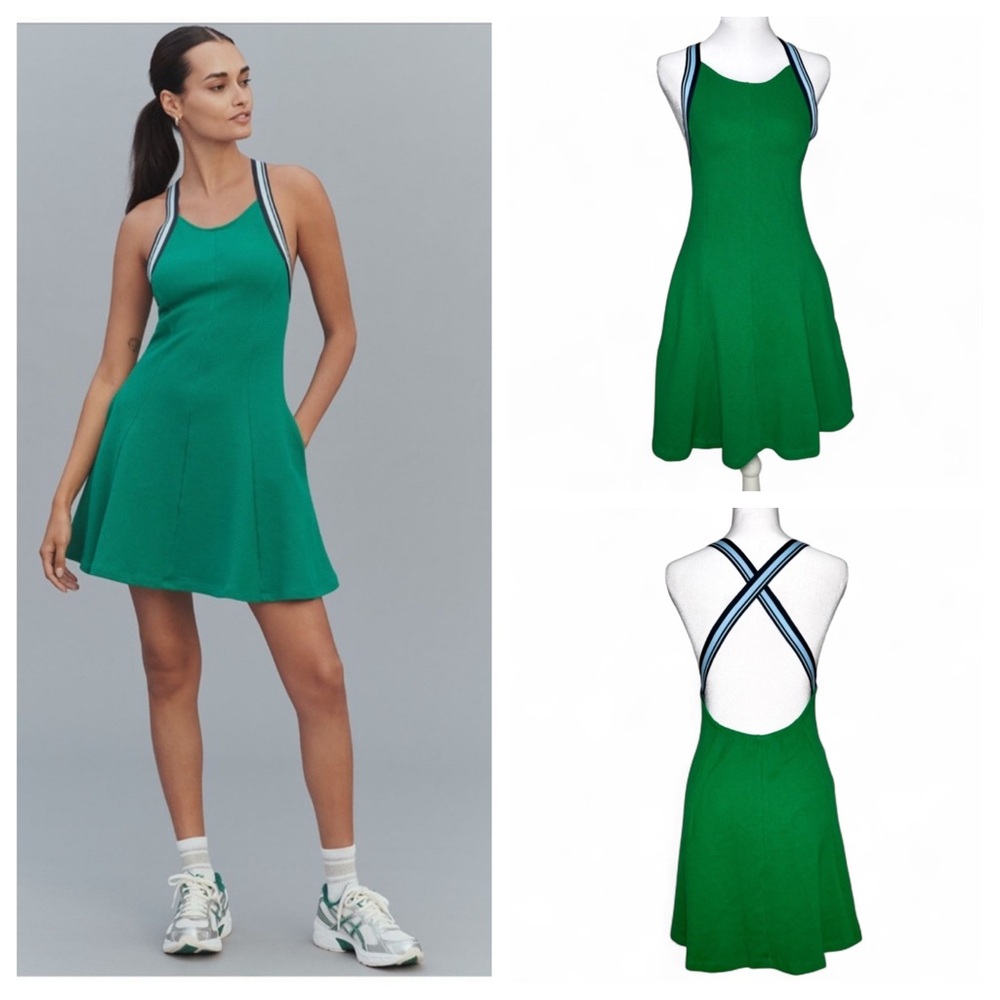 Anthropologie Kelly Green Crisscross Halter Mini Dress NWT M Athleisure Varsity - Picture 1 of 12